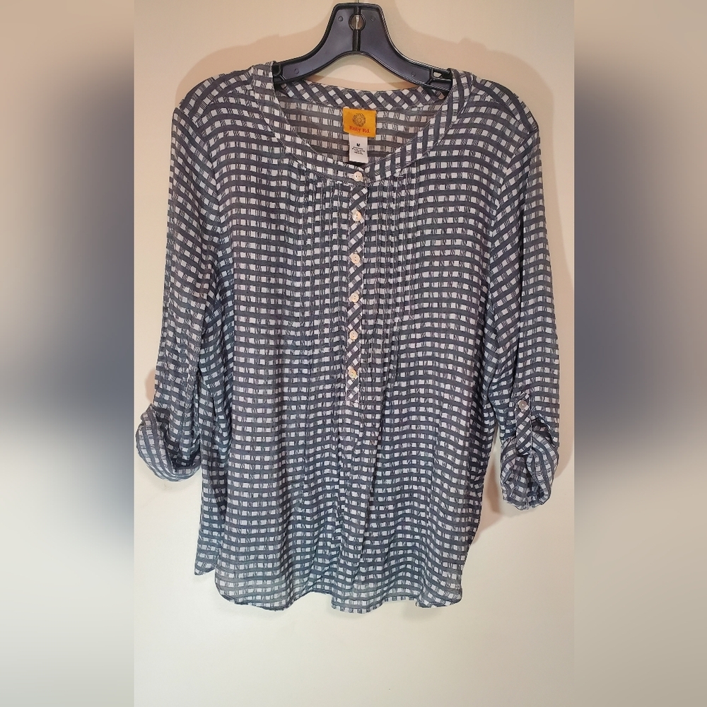 Ruby Rd. Blue And White Patterned Blouse - image 1